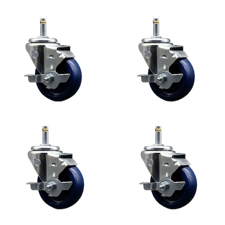 Service Caster 3.5'' Solid Poly Swivel 7/16'' Grip Ring Stem Caster Set with Brake, 4PK SCC-GR20S3514-SPUS-TLB-716138-4